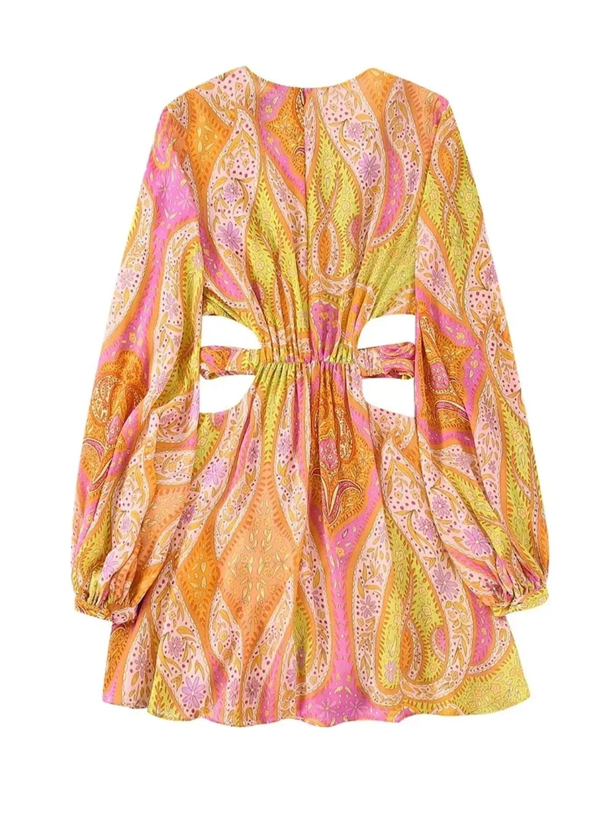 Amy Fashion - legant Print Hollow Out Pleated Mini Boho Dress