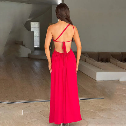 Red Backless Off Shoulder Bodycon Maxi Party Dress