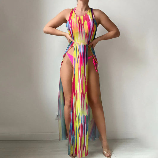 Amy Fashion - European American New Rainbow Three-Piece Sexy Vacation Bikini Sets