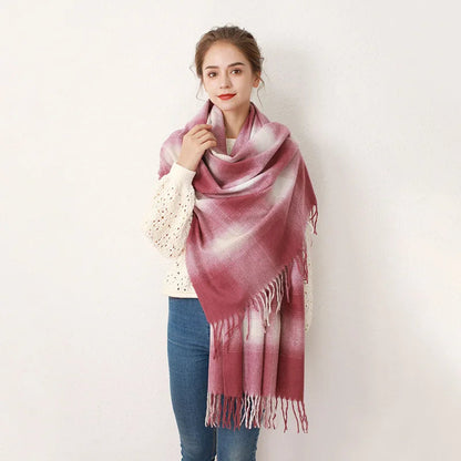 Europe Gradient Plaid Acrylic Cashmere Long Muffler Scarf