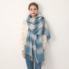 Europe Gradient Plaid Acrylic Cashmere Long Muffler Scarf Scarfs-L