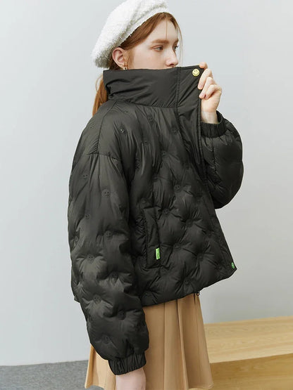 Black White Duck Down Full Sleeve Casual Coat