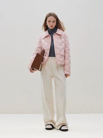 Filling Capacity Lightweight Thin Pink Short Down Shirt Style Coat