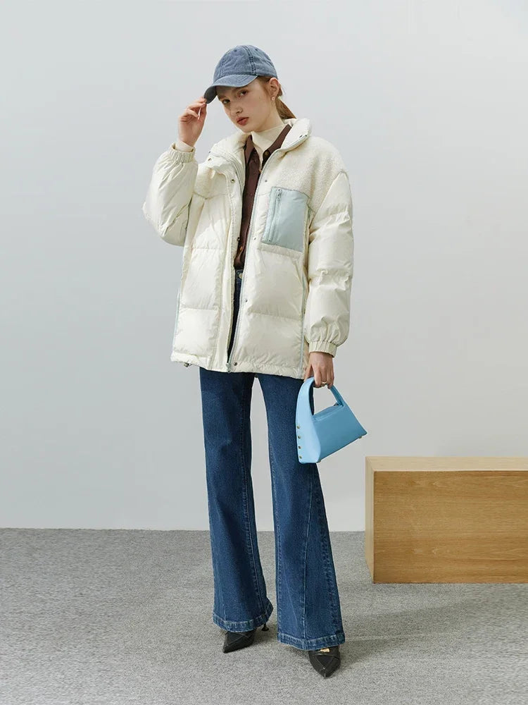 White Duck Down Two-sided Lamb Wool High Street All-match Coat