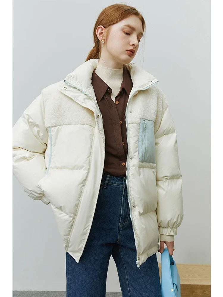 White Duck Down Two-sided Lamb Wool High Street All-match Coat