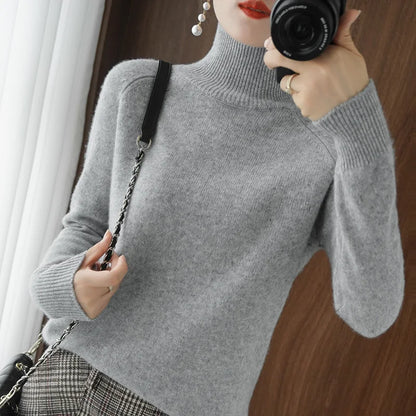 Fashion Basic Autumn Winter Merino Wool Mock Neck Cashmere Pullover Soft Long Sleeve Sweater