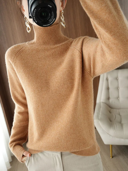 Fashion Basic Autumn Winter Merino Wool Mock Neck Cashmere Pullover Soft Long Sleeve Sweater