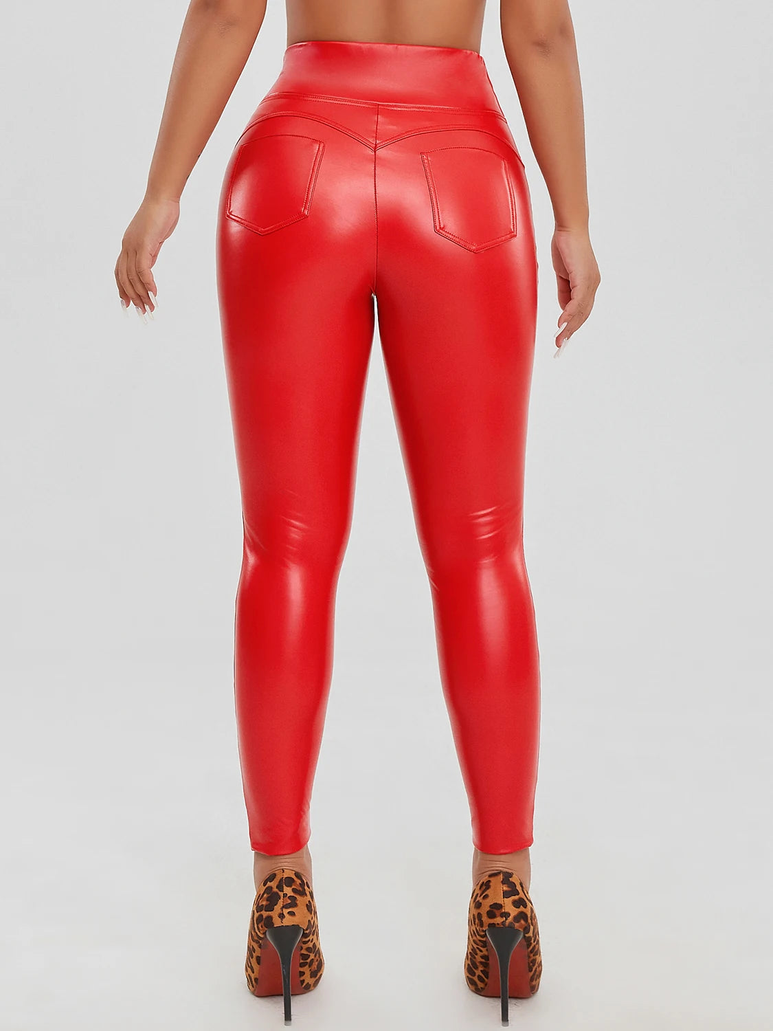 Fashion Faux Leather Skinny PU Leather High Waist Sexy Stretchy Warm Trousers Female Leggings