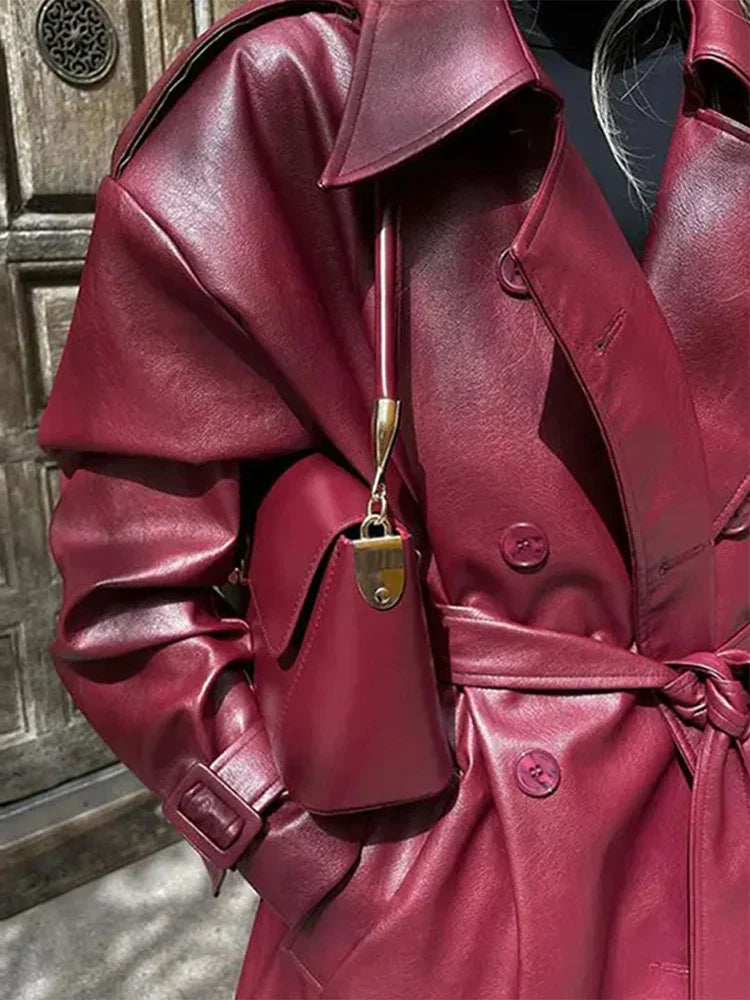 Retro Wine Red Double Breasted Coat Coats-241208