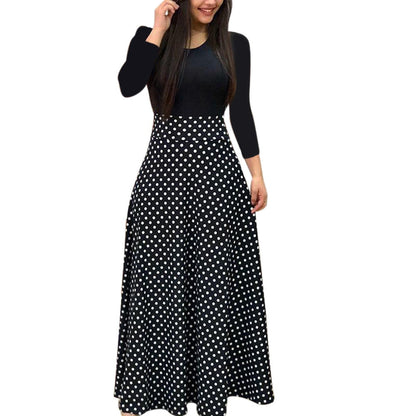 2024 Polka Dot Long Sleeve Print Patchwork Long Maxi Dress