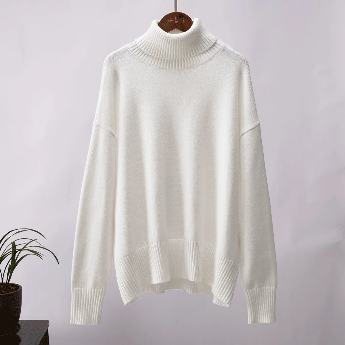 Turtleneck Autumn Winter Knit Oversized Loose Casual Solid Sweater