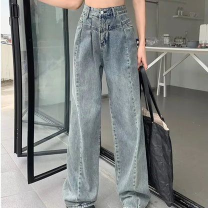 Amy Fashion - Fashionable Minimalist Lazy Wide Legged Harajuku Trendy Natural Waist Jean