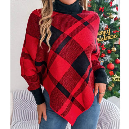 Elegant Casual Color Contrasting High Collar Long Sleeve Christmas Sweater