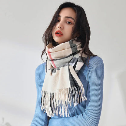 Plaid Mid-length Imitation Cashmere Warm Autumn Winter Scarf