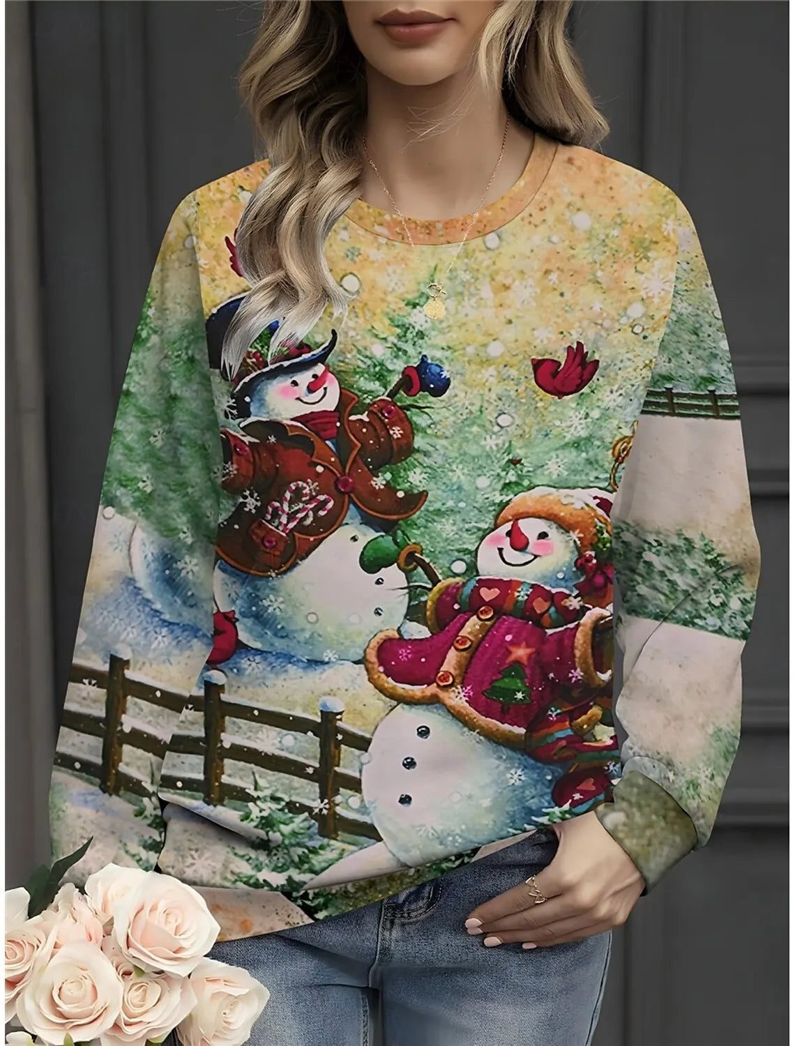 Casual Loose Round Neck Christmas Tree Hoodie for Autumn/Winter Outdoor Wear