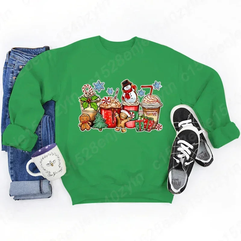 Vintage Style Christmas Hoodie - Festive Beverage Print Casual Fashion