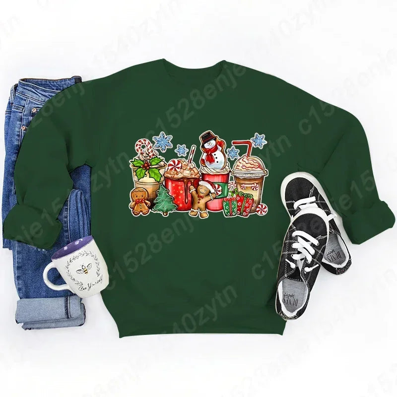 Vintage Style Christmas Hoodie - Festive Beverage Print Casual Fashion