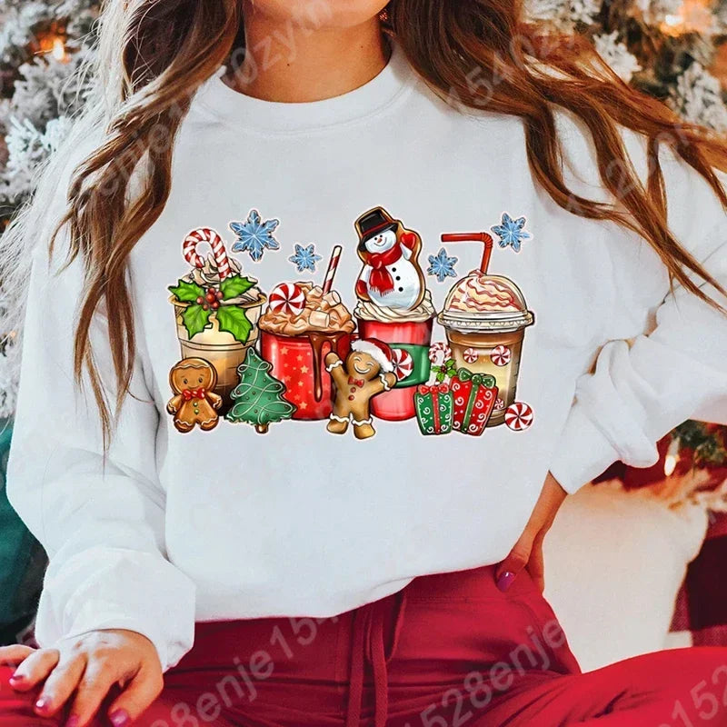 Vintage Style Christmas Hoodie - Festive Beverage Print Casual Fashion