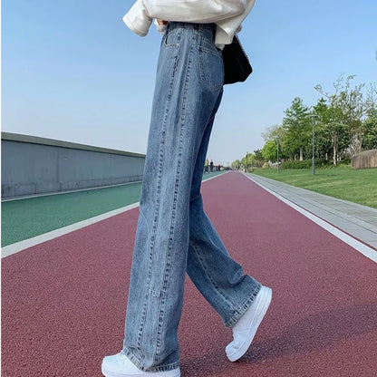 Amy Fashion - Fashion Straight Women Pant Woman High Waist Denim Pants Wide Leg Denim Clothing Blue Vintage Quality Jean