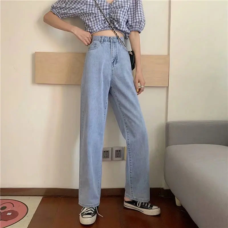Amy Fashion - High Quality Vintage Blue Wide-Leg Straight Fashion Jean