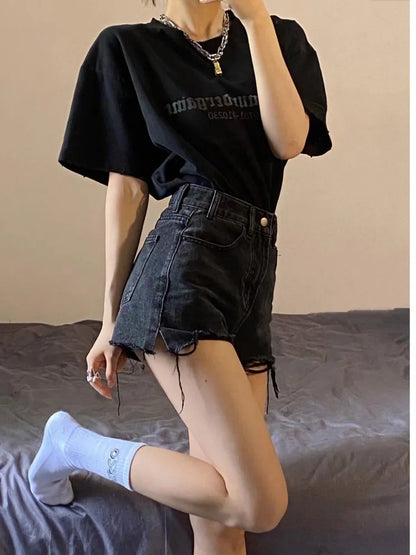 Amy Fashion - Feynzz's Summer Trend Women's Salty Sweet Western-style Age-reducing Fried Street Denim Shorts Jean