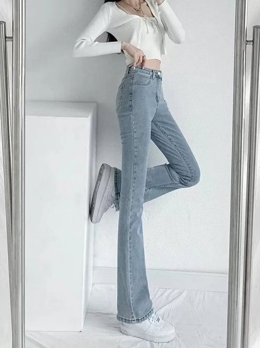 Amy Fashion - Split Spring and Autumn New High-Waisted Slim Fit Wide-Legged Trendy Jean