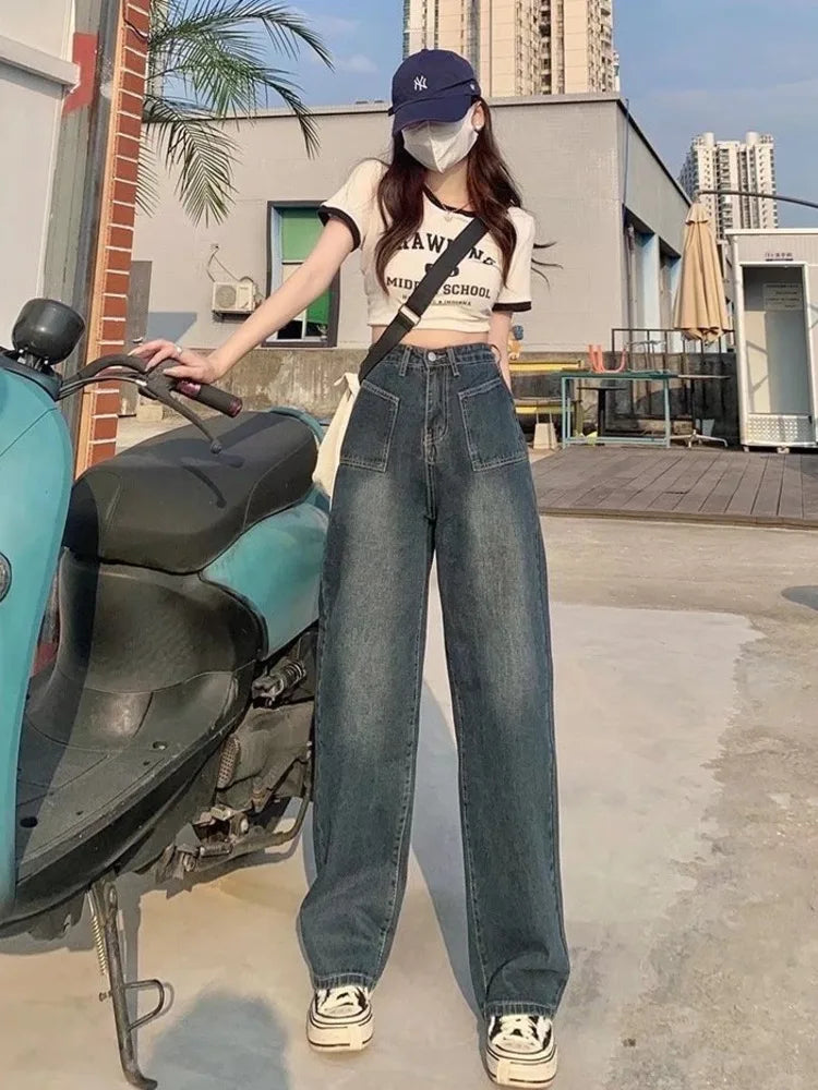 Amy Fashion - Summer Popular Light-Colored New Trendy Wide-Leg Japanese Fashion Jean