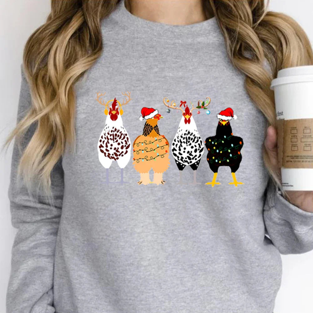 Funny Chickens Christmas Hoodie for Animal Farmers in the Country