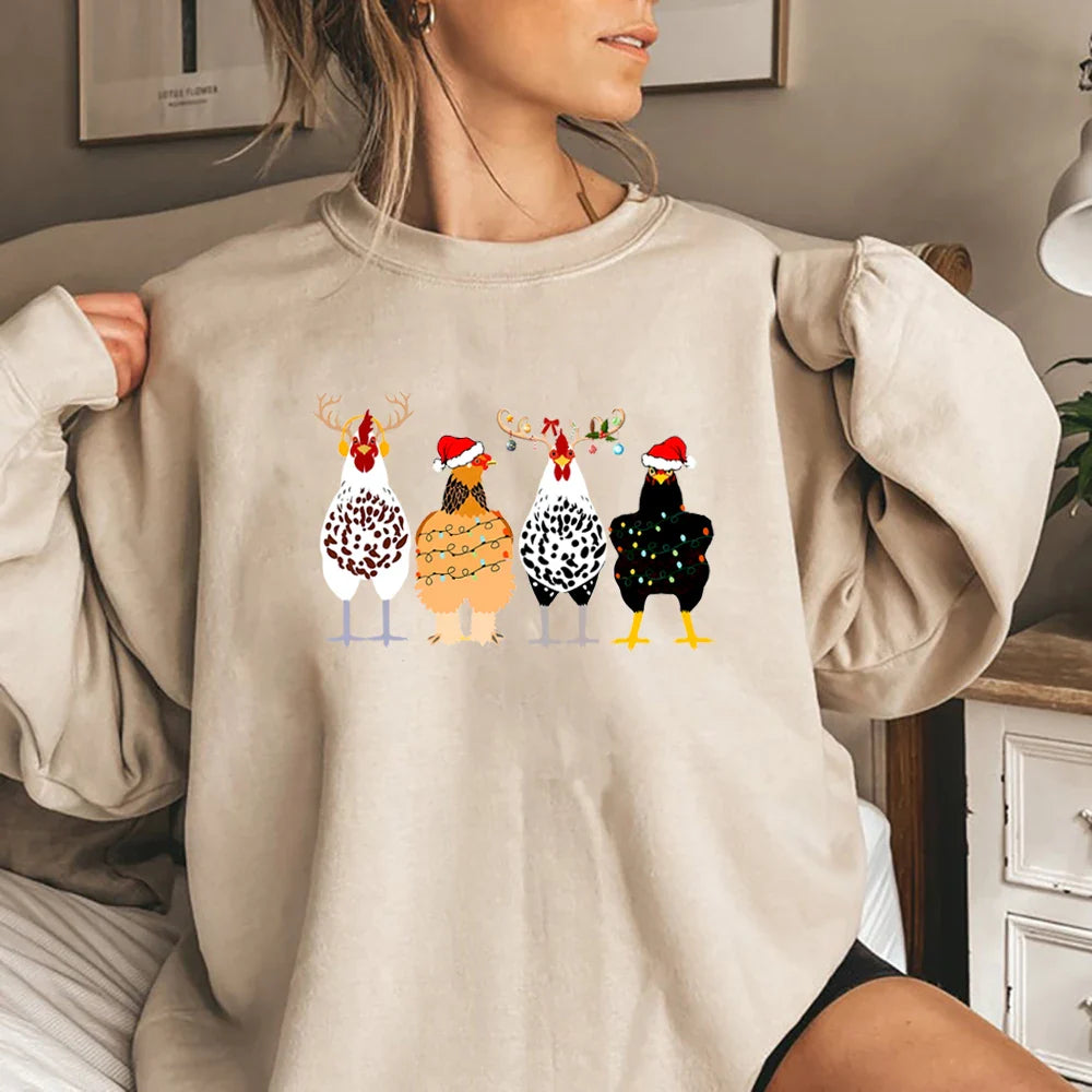 Funny Chickens Christmas Hoodie for Animal Farmers in the Country