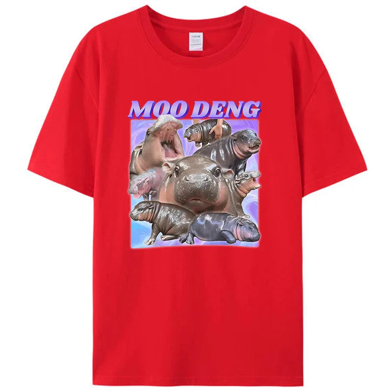 Novelty Gift Funny Moo-Deng Baby Pygmy Hippo Zoo Family Men Women Graphic T-Shirt Moo Deng