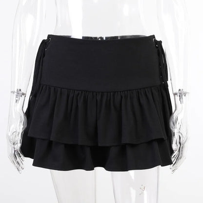 Goth Dark Mini Skirt Lace Pleated Lolita High Japanese Harajuku Sweet Plaid Cake Charming Waist Gothic Girls