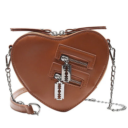 Crossbody Bag Zipper Shoulder Blade Summer Handbag Casual Chain Heart Gothic