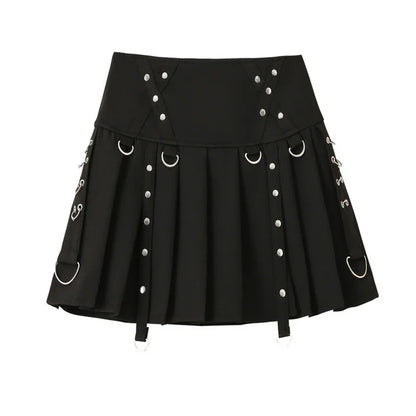 Streamer Gothic Low Personality Version Skirt Metal Harajuku Rivet Pleated Spice Short Diablo Buckle Waist A