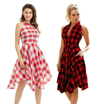 2024 Plaid Pleated Office Casual Long Beach Party Dress
