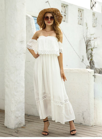 Amy Fashion - Solid Patchwark Ladies Sweet Loose Maxi Dress