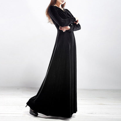 Amy Fashion - V Neck Pleated Velvet Banquet Maxi Dress