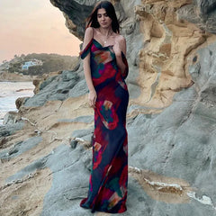 Mesh A-line Maxi Floral Dress