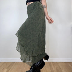 Green Irregular Midi Ruffle Skirt