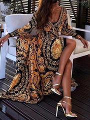 Elegant Boat Neck Glitter Deep V Boho Dress
