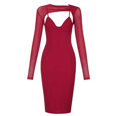 Round Neck Long Sleeve Cut Out Midi Bodycon Dress HB75430