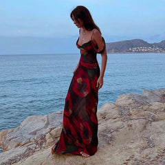 Mesh A-line Maxi Floral Dress
