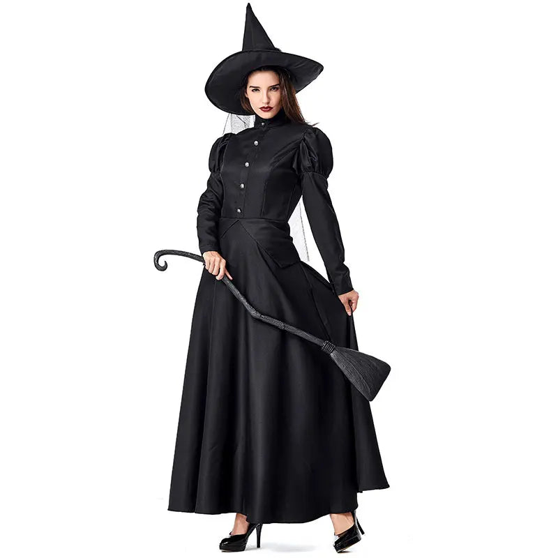 Costume Wicked Halloween Black Full Deluxe Adult Length Wizard Dress Witch Children