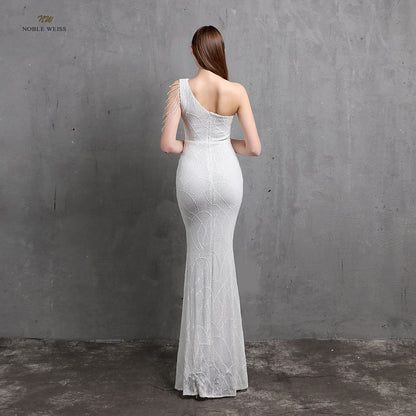 2024 One-Shoulder Floor-Length Mermaid Sequined Evening Dress