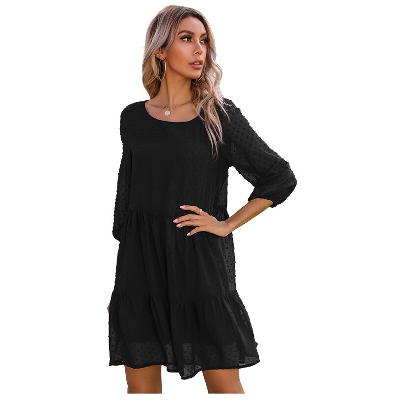 2024 O Neck Three Quarter Sleeve Solid Loose Party Dress