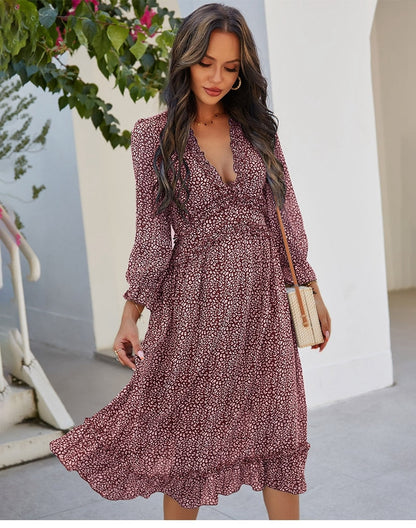 Amy Fashion - Butterfly Sleeve High Waist Casual Print Dresses