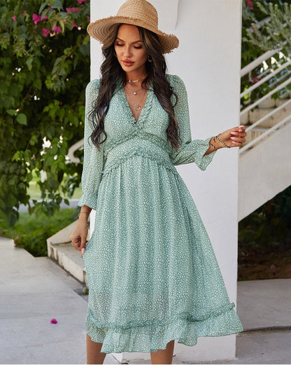 Amy Fashion - Butterfly Sleeve High Waist Casual Print Dresses