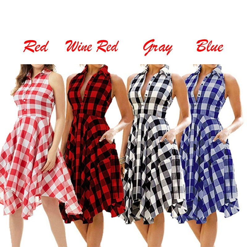 2024 Plaid Pleated Office Casual Long Beach Party Dress