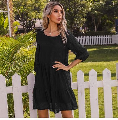 2024 O Neck Three Quarter Sleeve Solid Loose Party Dress