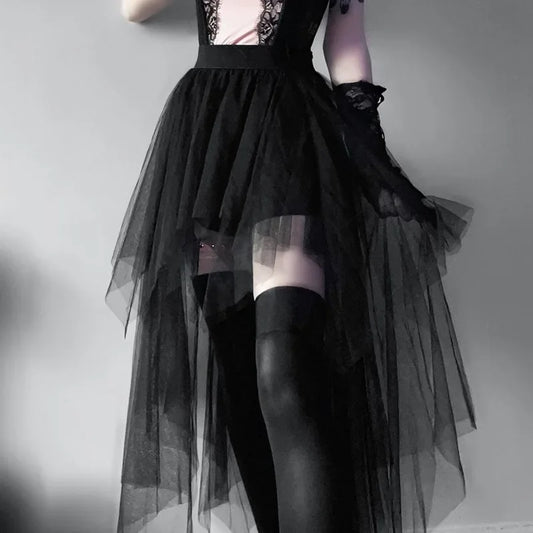 Sexy Skirt Gothic Irregular Summer Yarn Waisted Net Clothes Casual High