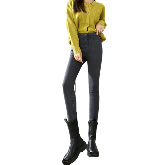 Amy Fashion - High Waist Fleece Lined Warm Slim Korean Casual Sexy Leggings Jean